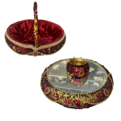 Lüks Pullu Aynalı Kına Sepeti Takımı- Kırmızı