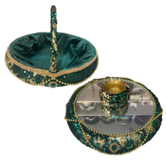 Lüks Pullu Aynalı Kına Sepeti Takımı- Yeşil