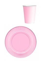 8 Lİ TABAK BARDAK SET DÜZ RENK PEMBE