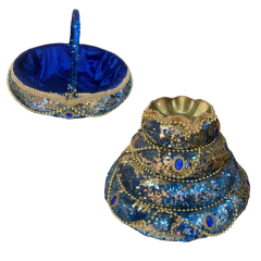 Lüks Pullu Osmanlı Kına Sepeti Takımı- Saks Mavi