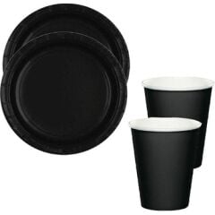 TABAK BARDAK SET 8 Lİ DÜZ RENK SİYAH