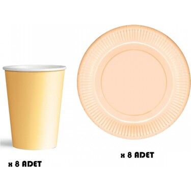 TABAK BARDAK SET 8 Lİ DÜZ RENK SOMON