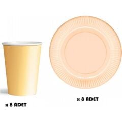 TABAK BARDAK SET 8 Lİ DÜZ RENK SOMON