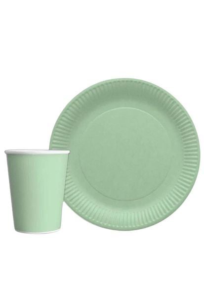 TABAK BARDAK SET 8 Lİ DÜZ RENK YEŞİL