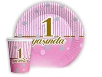 TABAK BARDAK 1 YAŞ PEMBE 8 Lİ SET