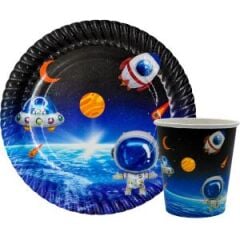 TABAK BARDAK SET 8 Lİ UZAY BASKILI