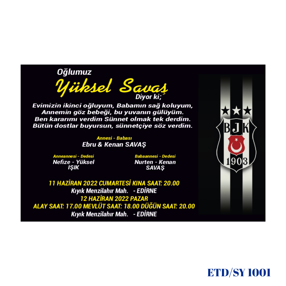 Sünnet Davetiyesi ETD/SY 1001