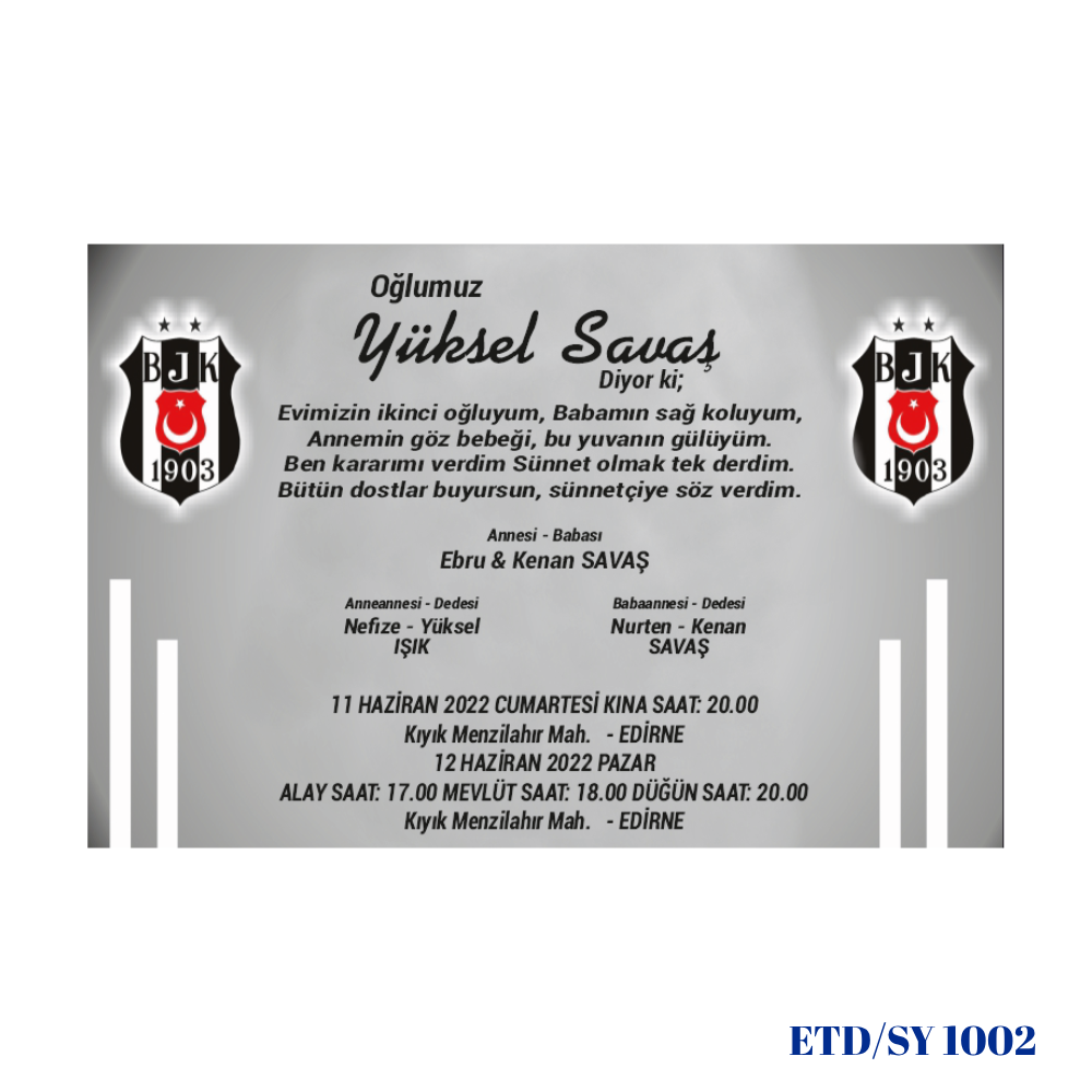 Sünnet Davetiyesi ETD/SY 1002