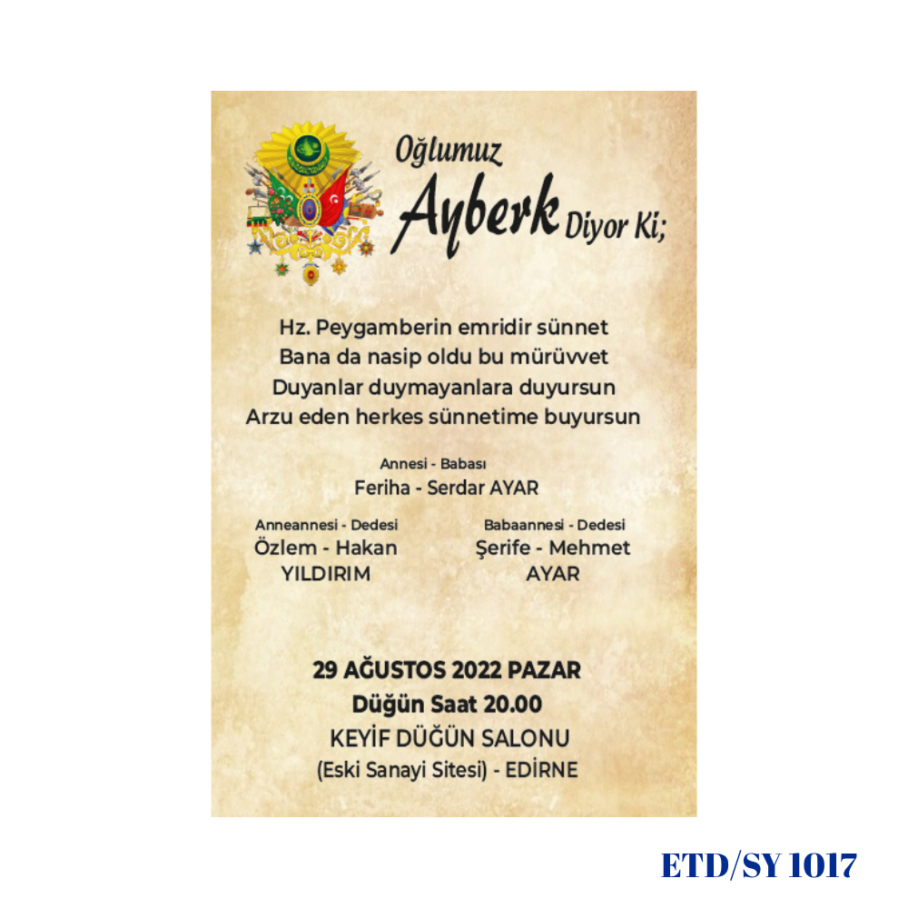 Sünnet Davetiyesi ETD/SY 1017