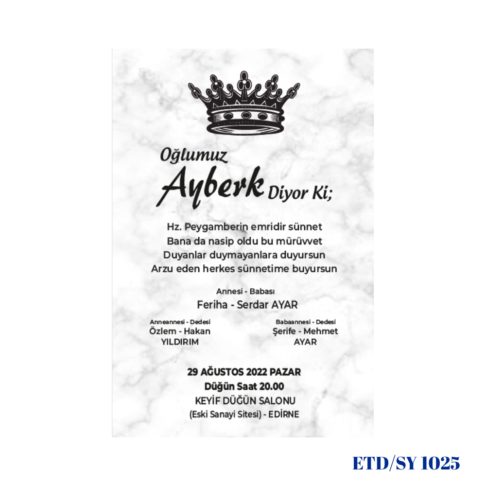 Sünnet Davetiyesi ETD/SY 1025