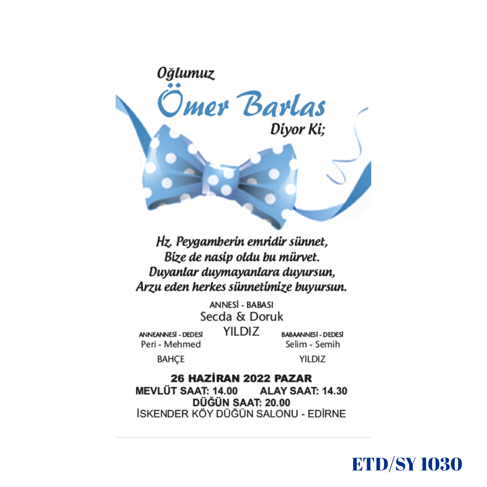 Sünnet Davetiyesi ETD/SY 1030