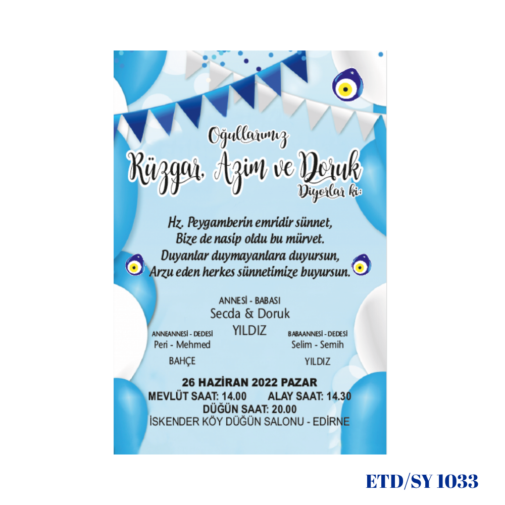 Sünnet Davetiyesi ETD/SY 1033