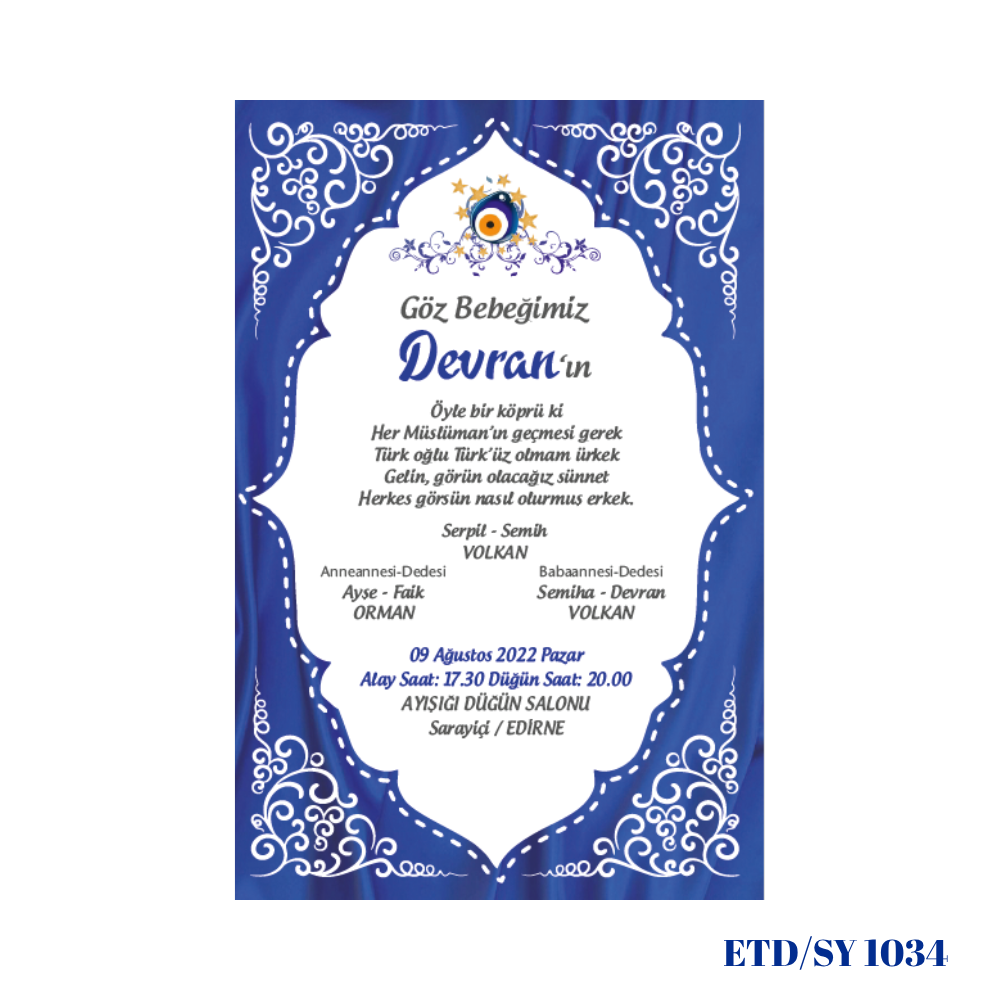 Sünnet Davetiyesi ETD/SY 1034