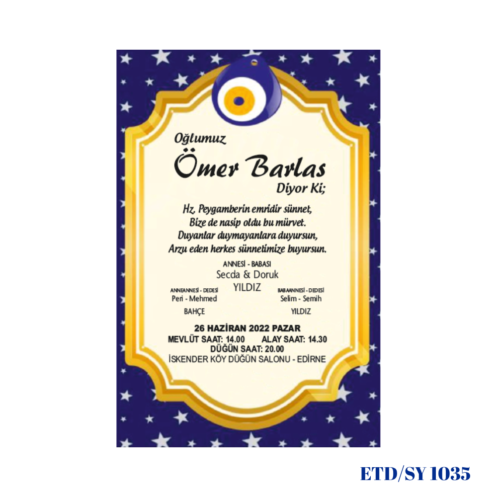 Sünnet Davetiyesi ETD/SY 1035