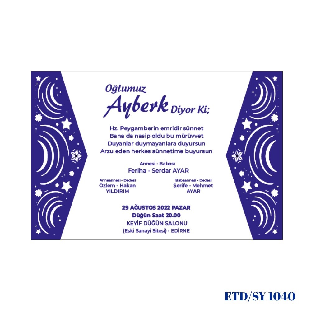 Sünnet Davetiyesi ETD/SY 1040