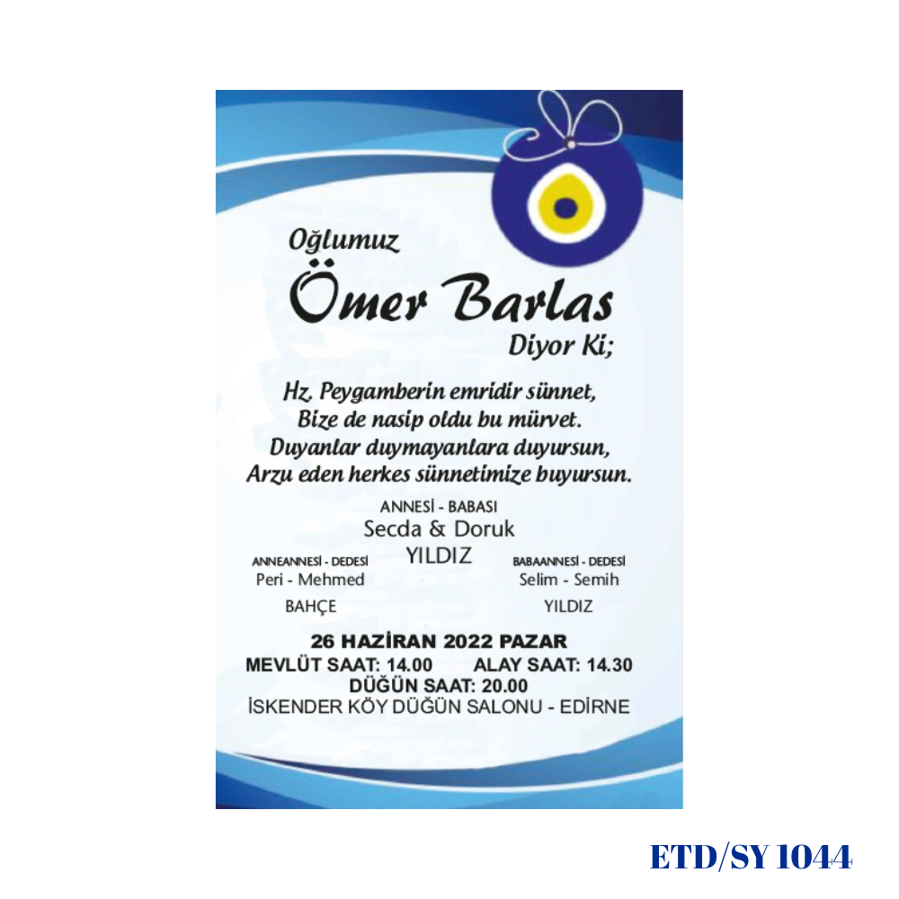 Sünnet Davetiyesi ETD/SY 1044