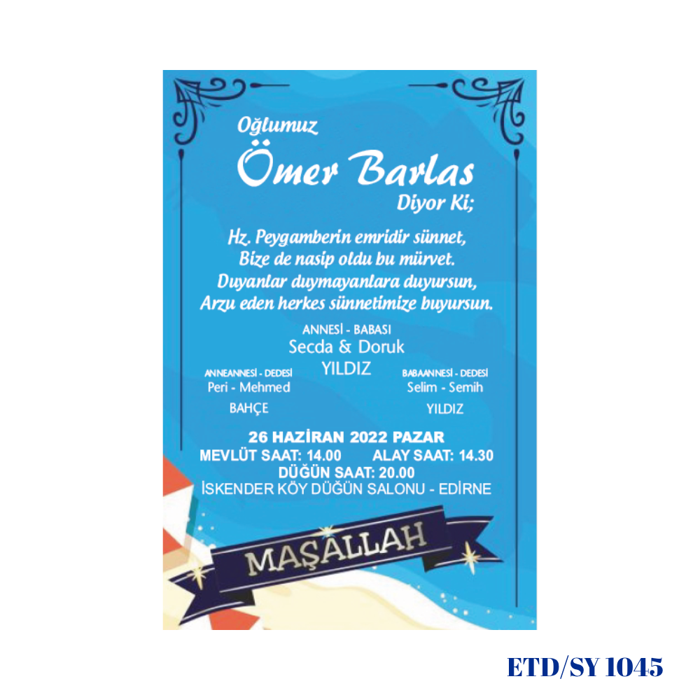 Sünnet Davetiyesi ETD/SY 1045