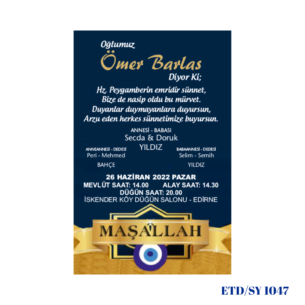 Sünnet Davetiyesi ETD/SY 1047