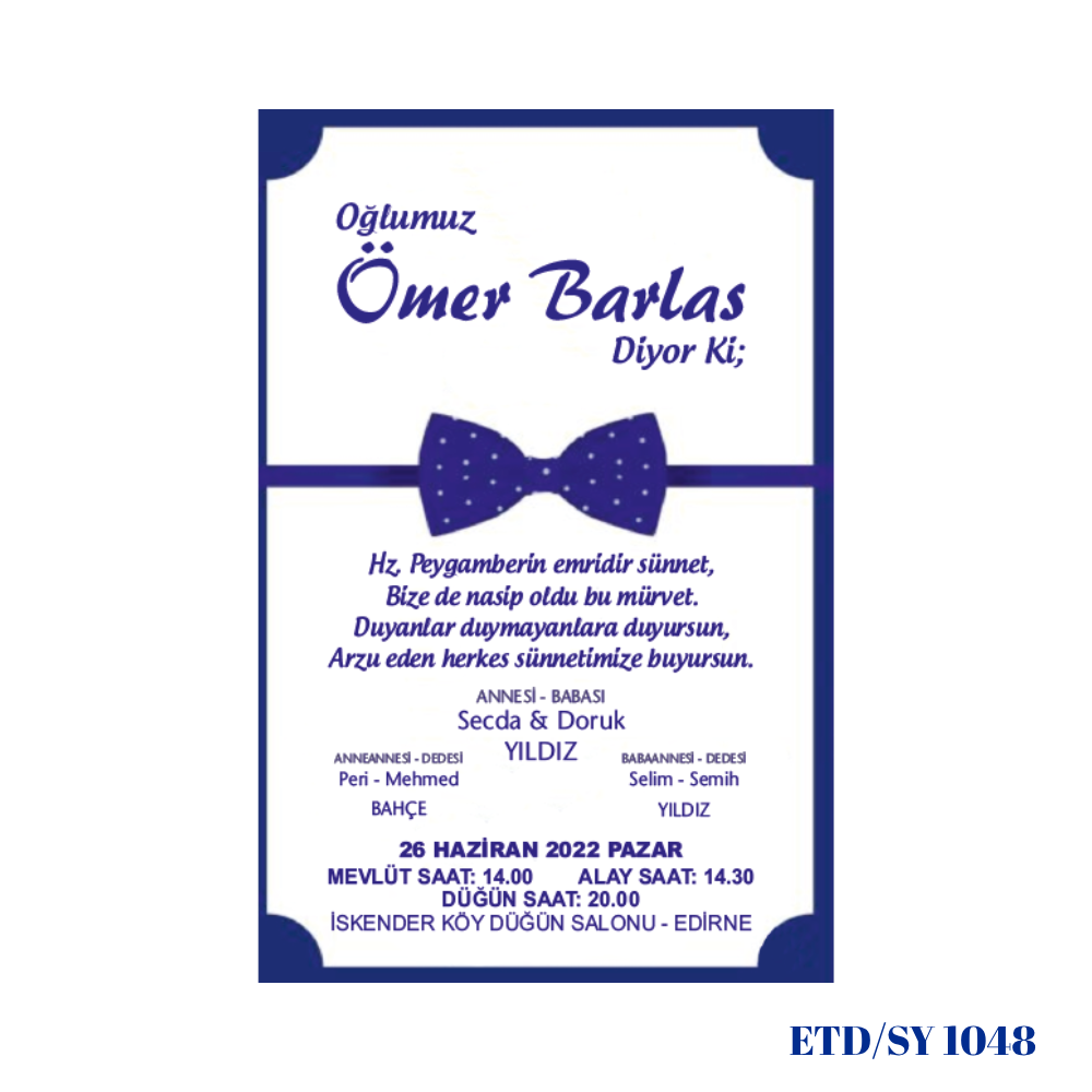Sünnet Davetiyesi ETD/SY 1048