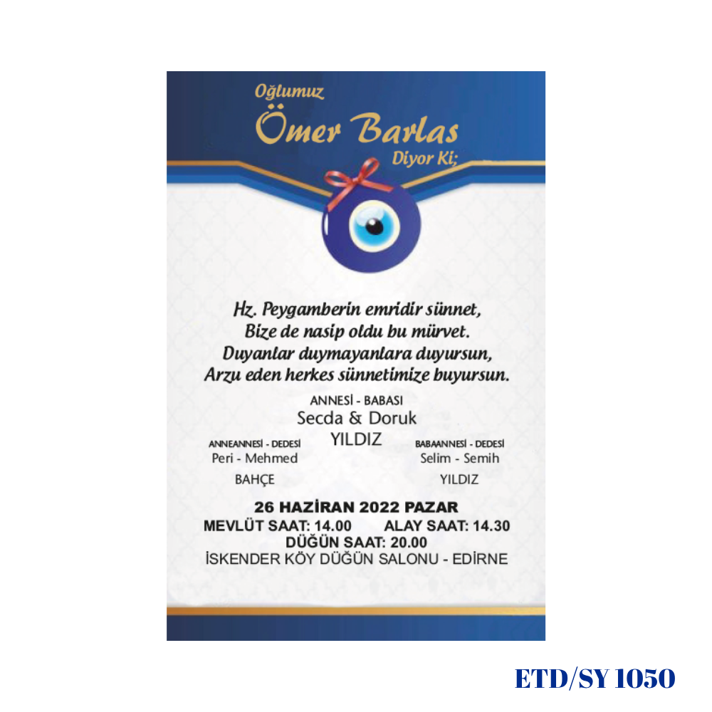 Sünnet Davetiyesi ETD/SY 1050