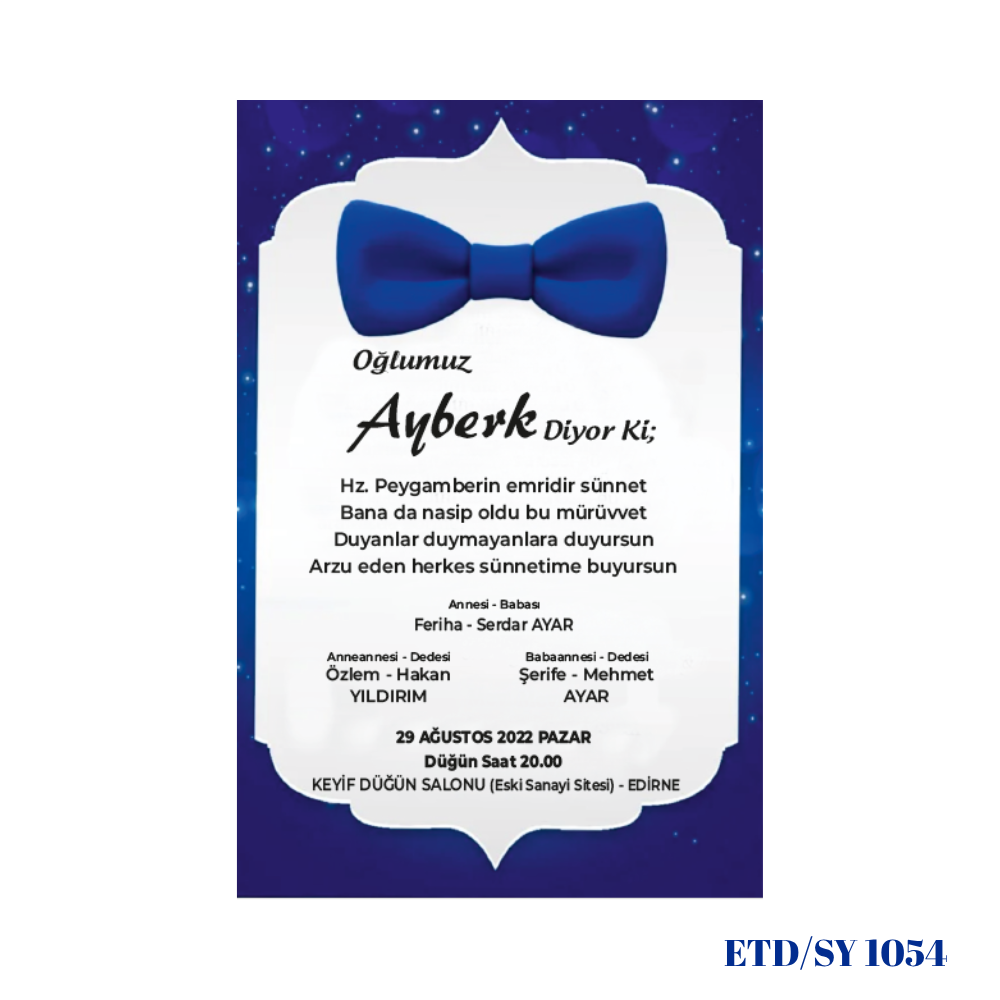 Sünnet Davetiyesi ETD/SY 1054