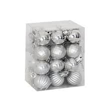 24 LÜ 3CM ASETAT KUTU AĞAÇ SÜSÜ GÜMÜŞ