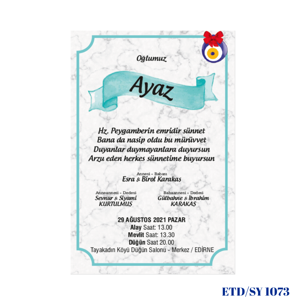 Sünnet Davetiyesi ETD/SY 1073