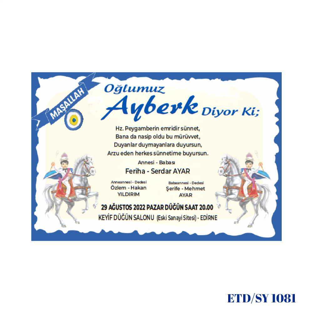 Sünnet Davetiyesi ETD/SY 1081