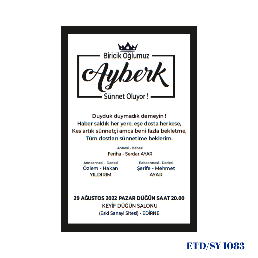 Sünnet Davetiyesi ETD/SY 1083