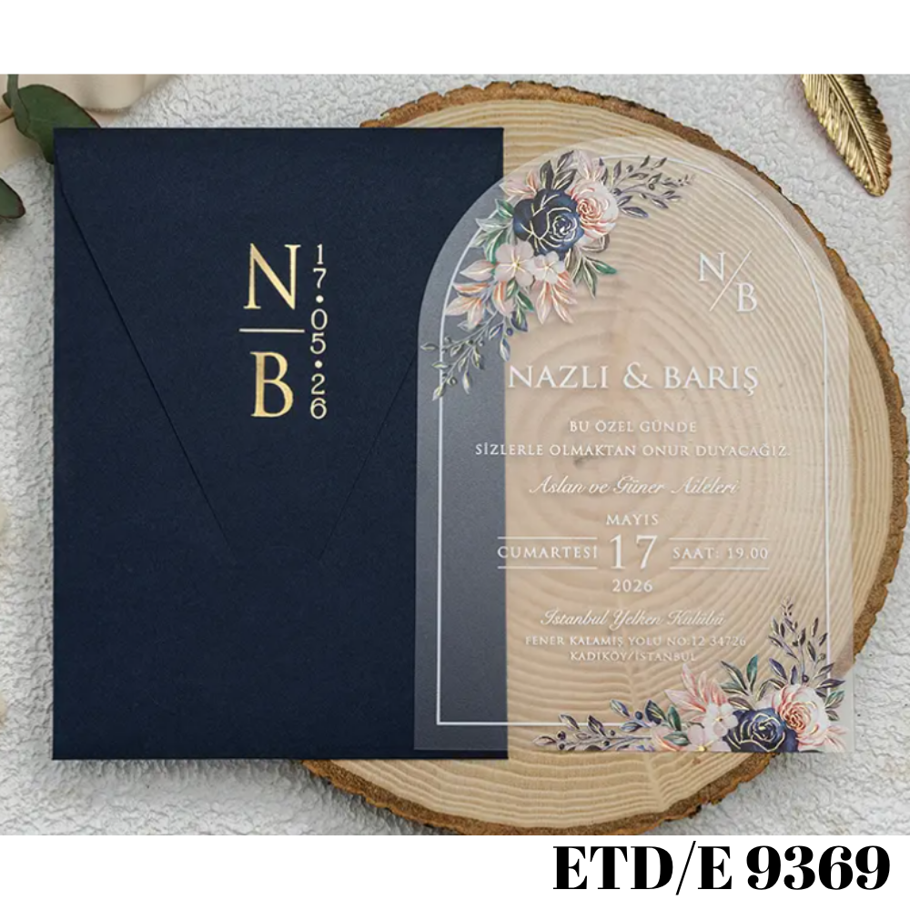 Şeffaf Düğün - Nişan Davetiyesi  ETD/E 9369