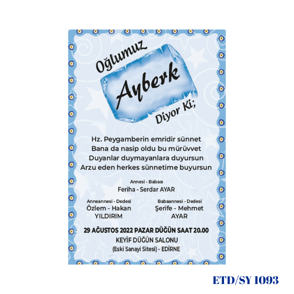 Sünnet Davetiyesi ETD/SY 1093