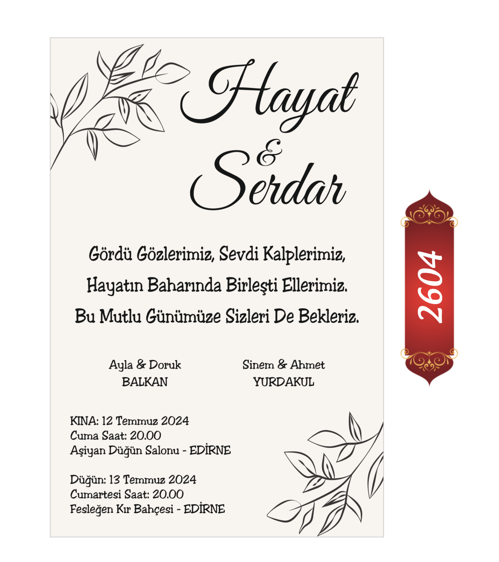 Düğün Nişan Davetiyesi ETD/EY 2604