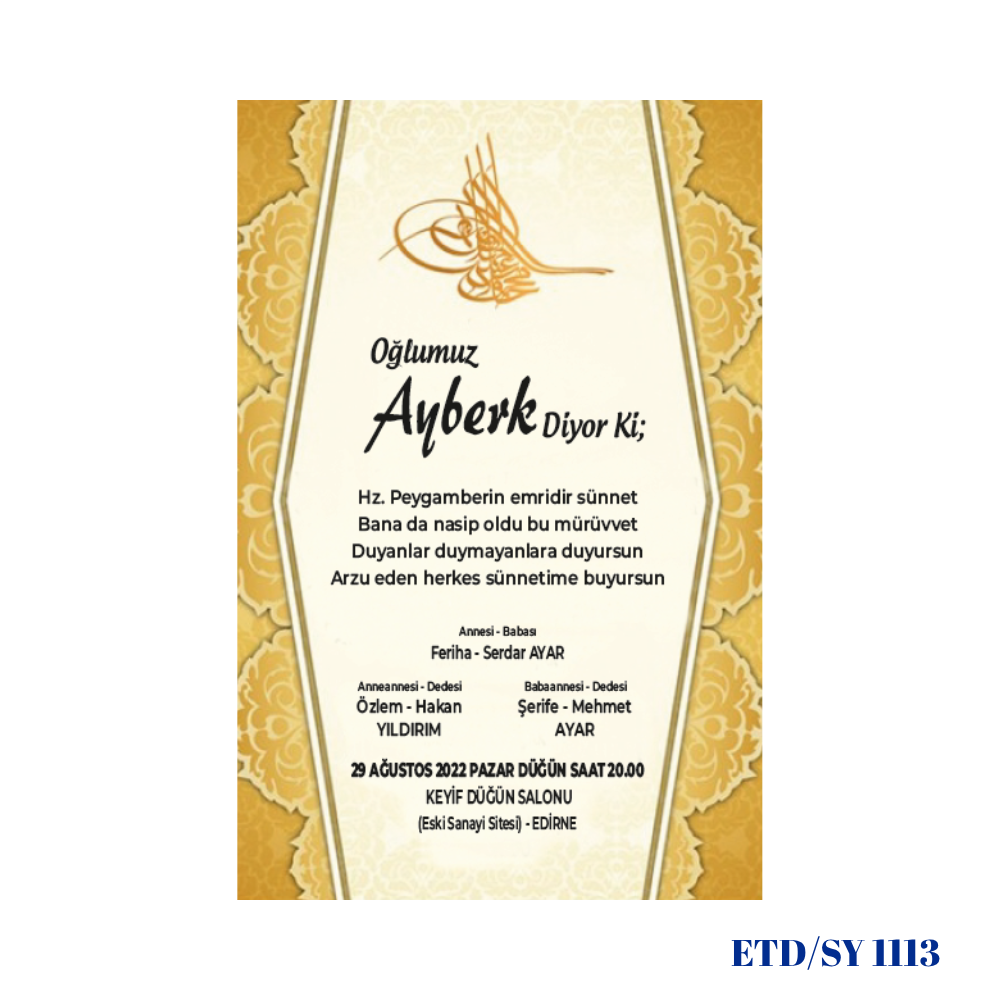 Sünnet Davetiyesi ETD/SY 1113