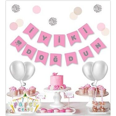 UZAR YAZI İYİ KİDOĞDUN PEMBE ÜZERİNE GÜMÜŞ YAZILI