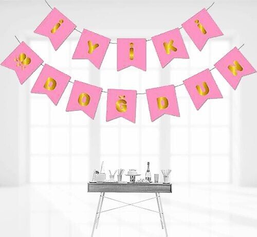 UZAR YAZI İYİ Kİ DOĞDUN PEMBE ÜZERİNE ALTIN YAZILI