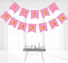 UZAR YAZI İYİ Kİ DOĞDUN PEMBE ÜZERİNE ALTIN YAZILI