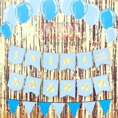 UZAR YAZI İYİ Kİ DOĞDUN MAVİ ÜZERİNE GOLD YAZILI