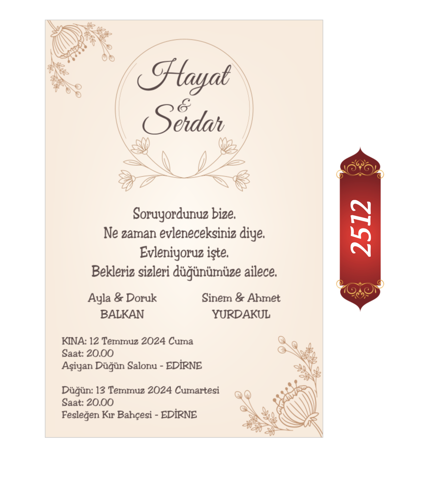 Düğün Nişan Davetiyesi ETD/EY 2512