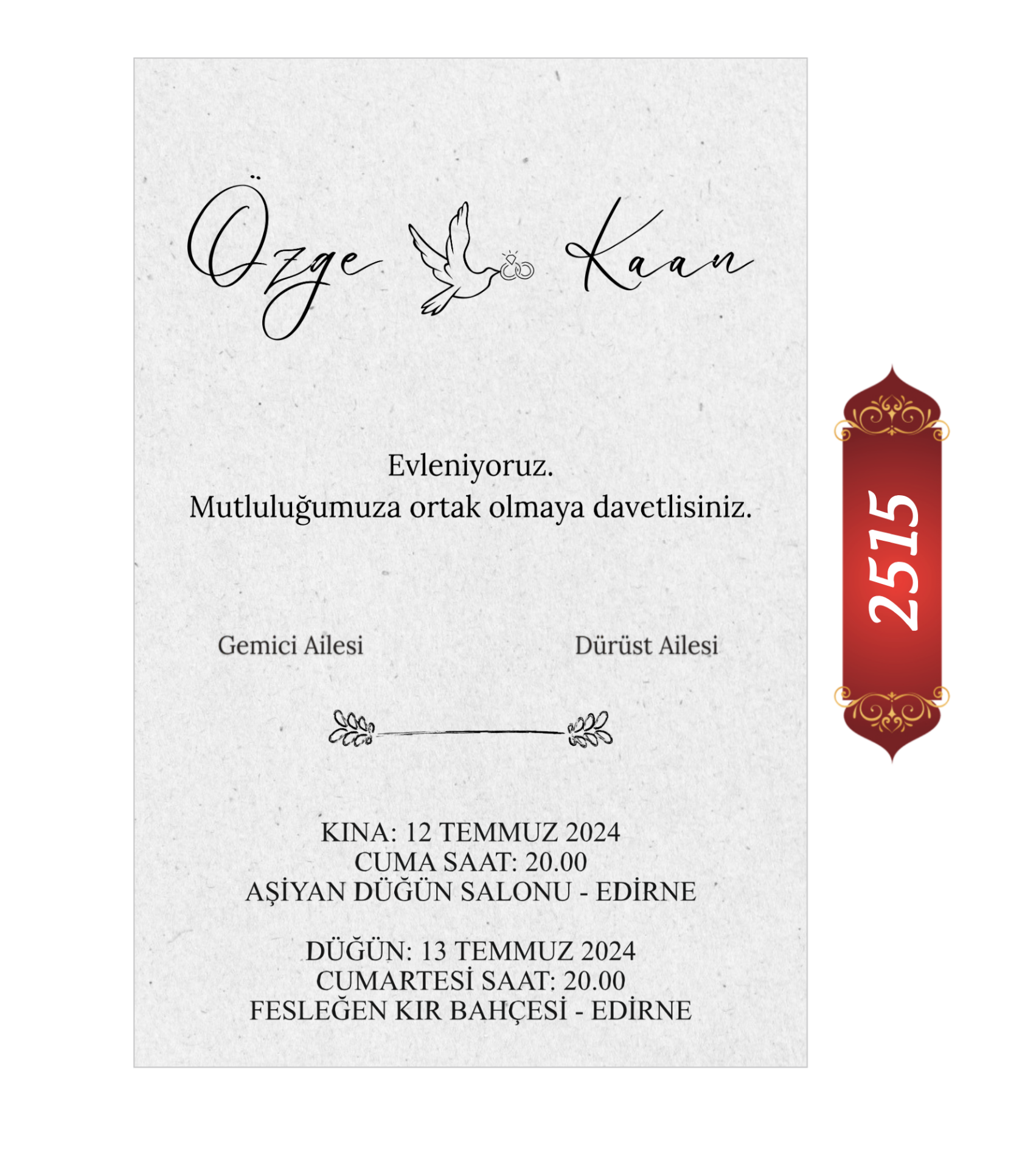 Düğün Nişan Davetiyesi ETD/EY 2515