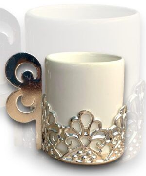 GÜMÜŞ TEKLİ METAL DESENLİ KAHVE FİNCANI