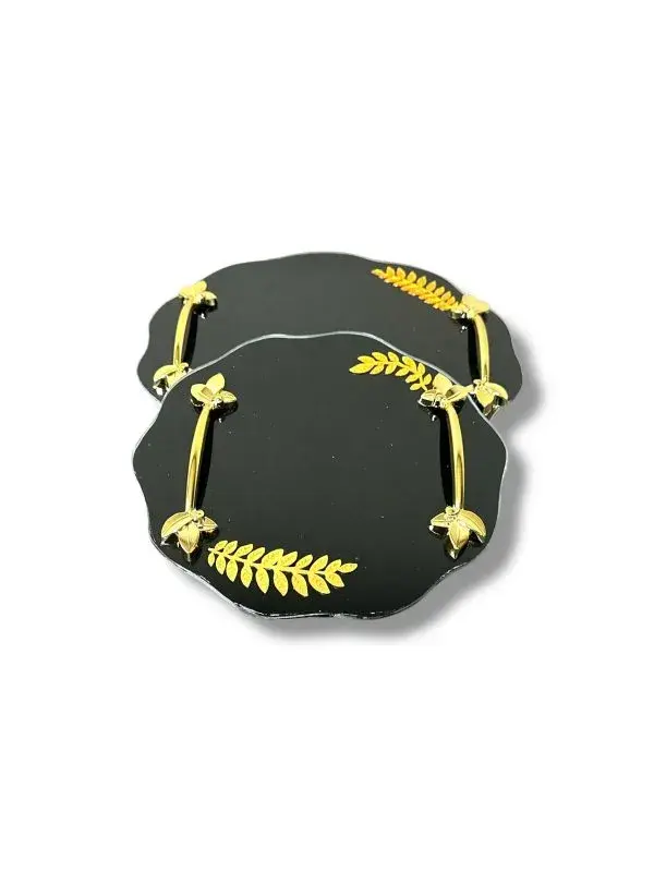 SİYAH GOLD YAPRAKLI 2’Lİ SÖZ NİŞAN TEPSİSİ - MODEL 2