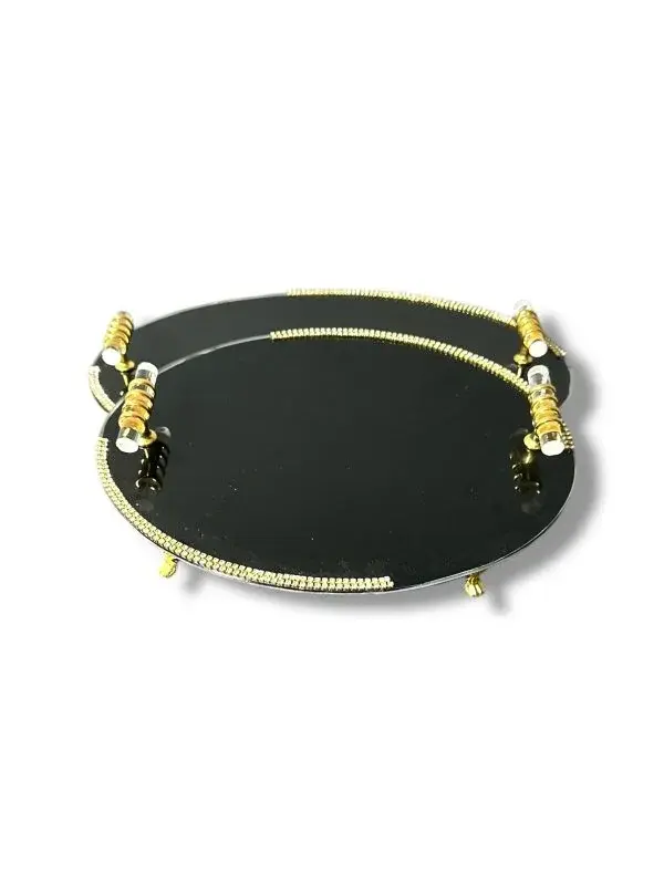 GOLD - SİYAH  2’Lİ TAŞLI NİŞAN TEPSİ - MODEL 1