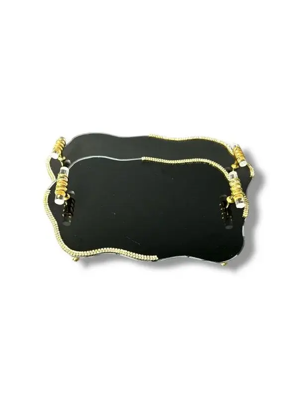 GOLD - SİYAH  2’Lİ TAŞLI NİŞAN TEPSİ - MODEL 4