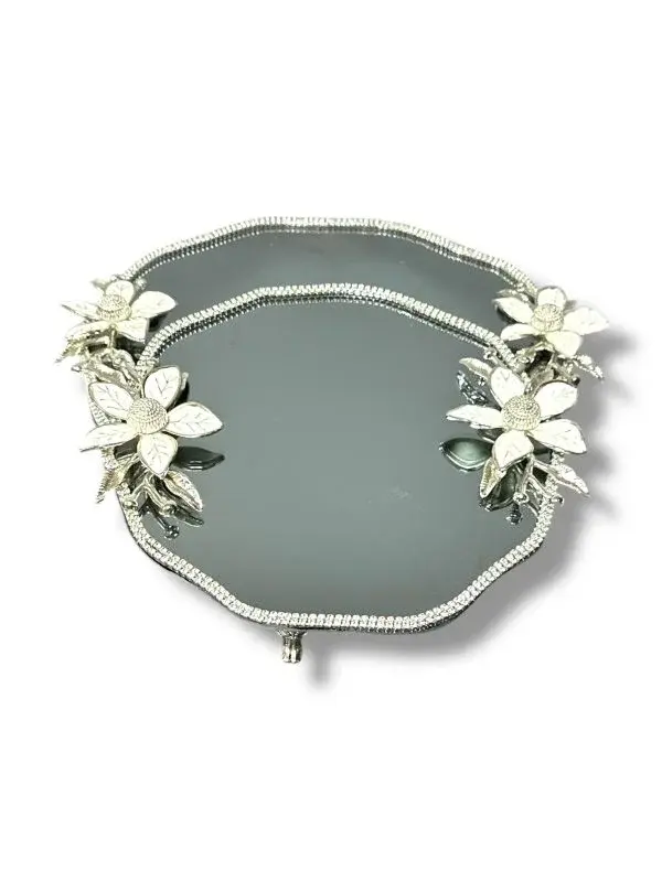 BEYAZ GÜMÜŞ MANOLYA TAŞLI 2’Lİ NİŞAN TEPSİ MODEL -1