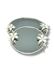 BEYAZ GÜMÜŞ MANOLYA TAŞLI 2’Lİ NİŞAN TEPSİ MODEL -2