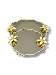 GOLD MANOLYA TAŞLI 2’Lİ NİŞAN TEPSİ - MODEL 4