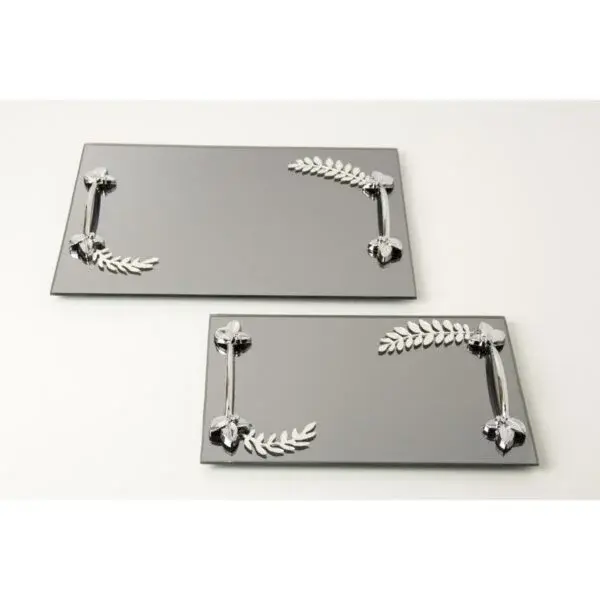 KARE YAPRAK MODEL NİŞAN TEPSİ 2’Lİ -GÜMÜŞ