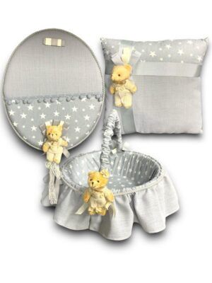 GRİ AYICIKLI BEBEK SETİ 3’LÜ TAKIM YASTIK KAPI SÜSÜ SEPET