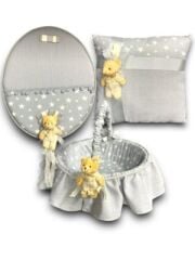 GRİ AYICIKLI BEBEK SETİ 3’LÜ TAKIM YASTIK KAPI SÜSÜ SEPET