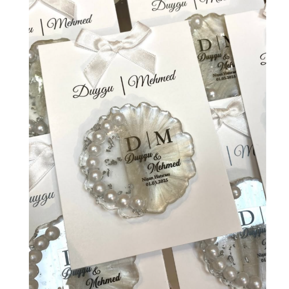 GÜMÜŞ EPOKSİ İNCİLİ - KARTONLU HEDİYELİK
